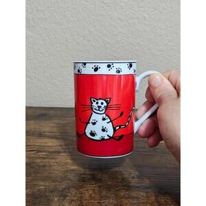 2000s Konitz "Animal Stories" White Red and Black Porcelain 10 oz Cat Mug
